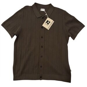 Frank & Oak Men's Green Short Sleeve Button Down Polo Shirt